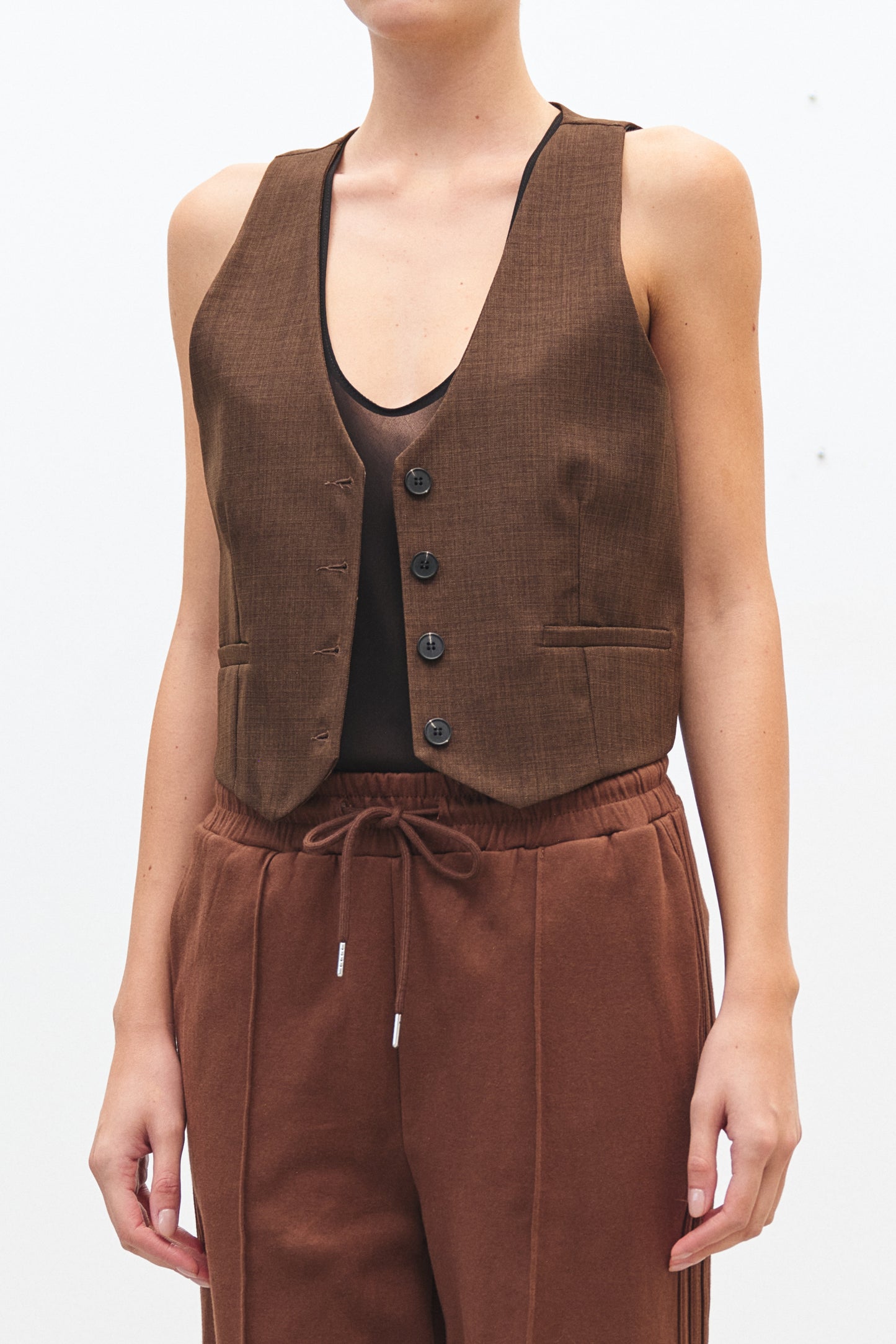 Gilet Marrone Scollo a V