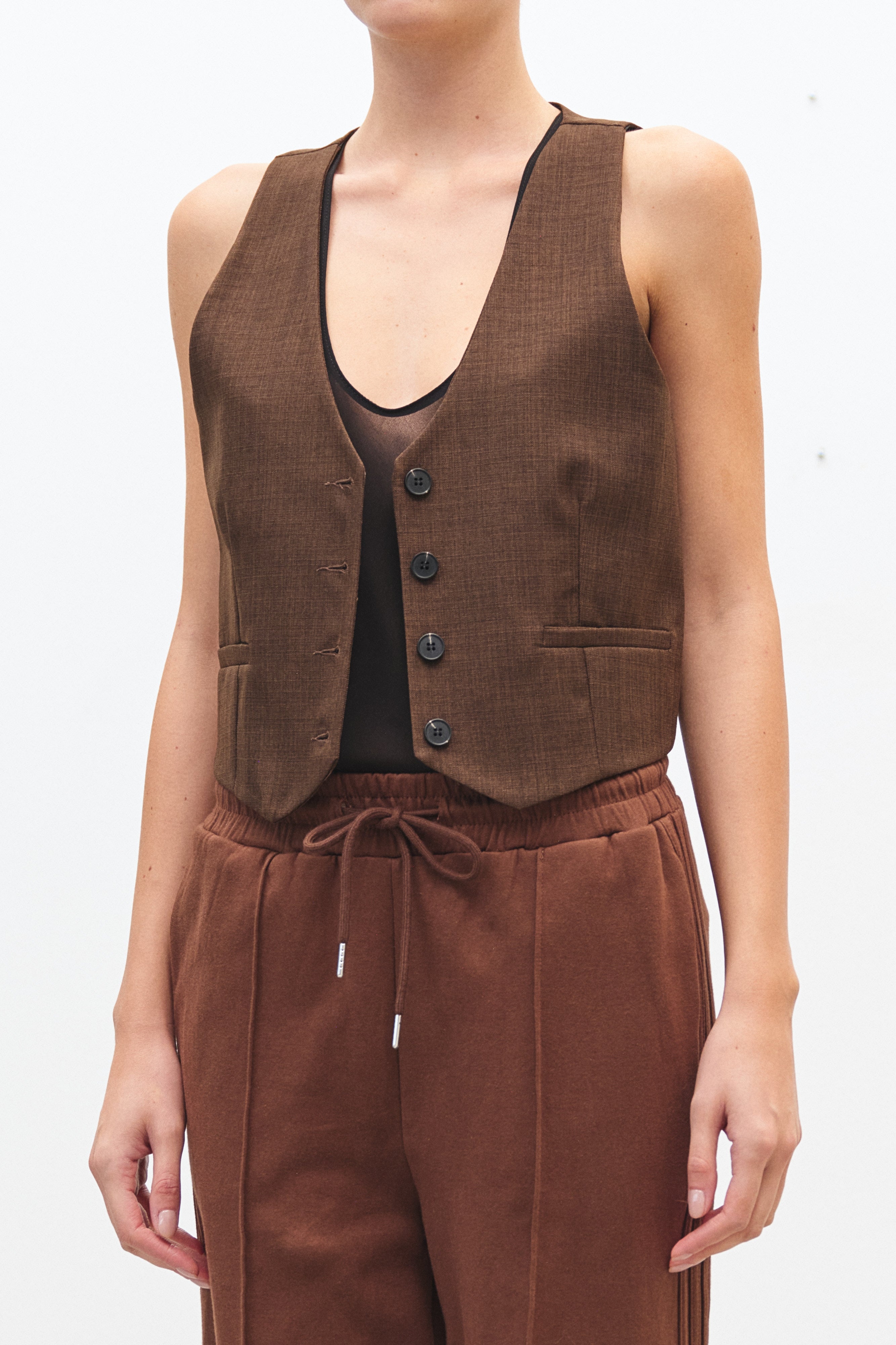 Gilet Marrone Scollo a V