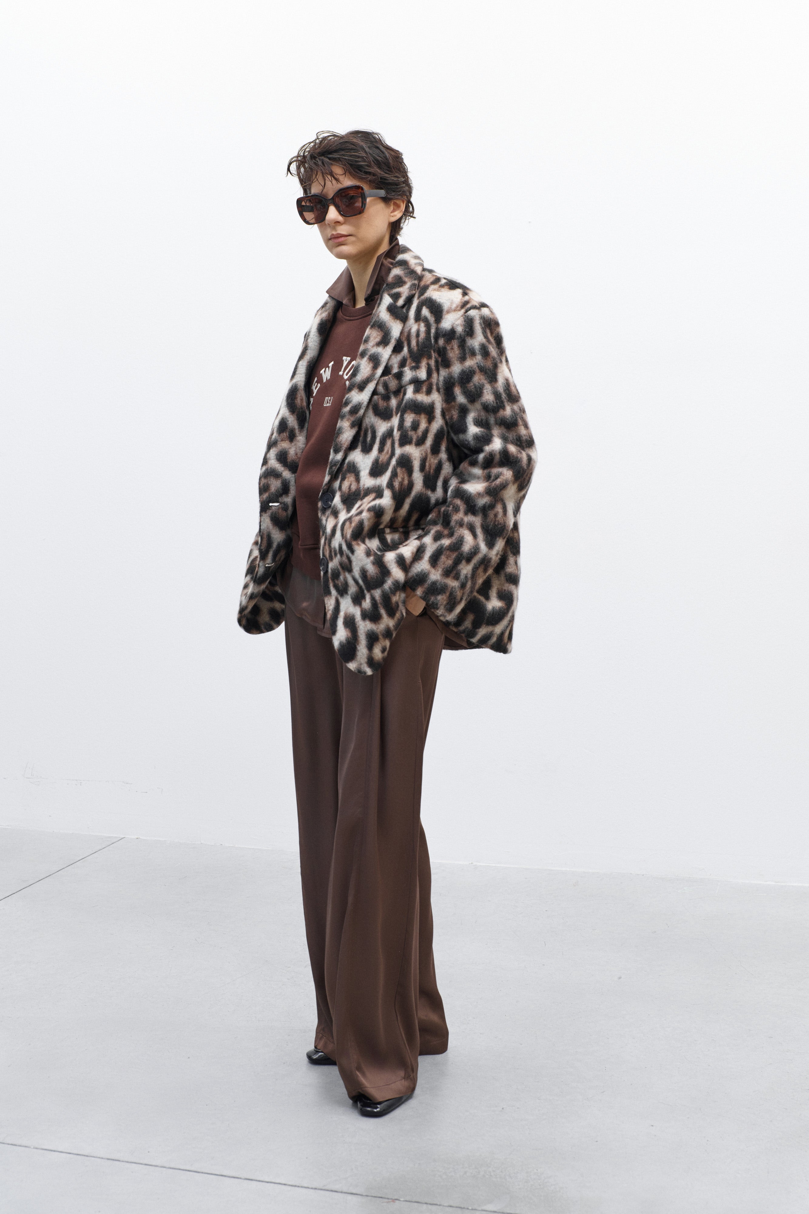 Blazer Leopard Oversize Misto Lana